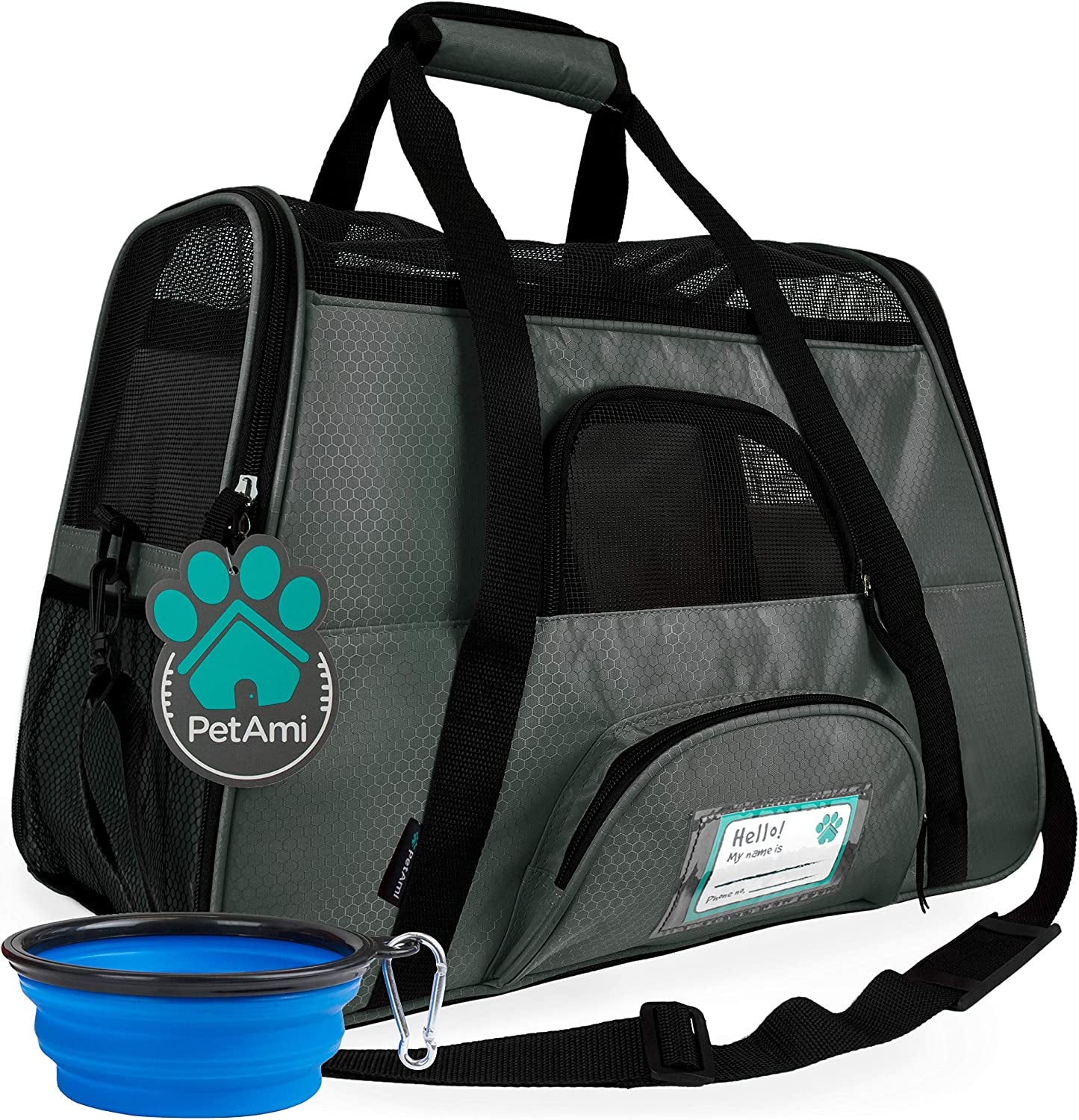 Airline Approved Pet Carrier for Cats & Small Dogs, Soft Sided TSA Travel Carrier Bag with Sherpa Bed, Breathable Mesh Ventilation, Collapsible Bowl, up to 18 Lbs, Large Heather Purple