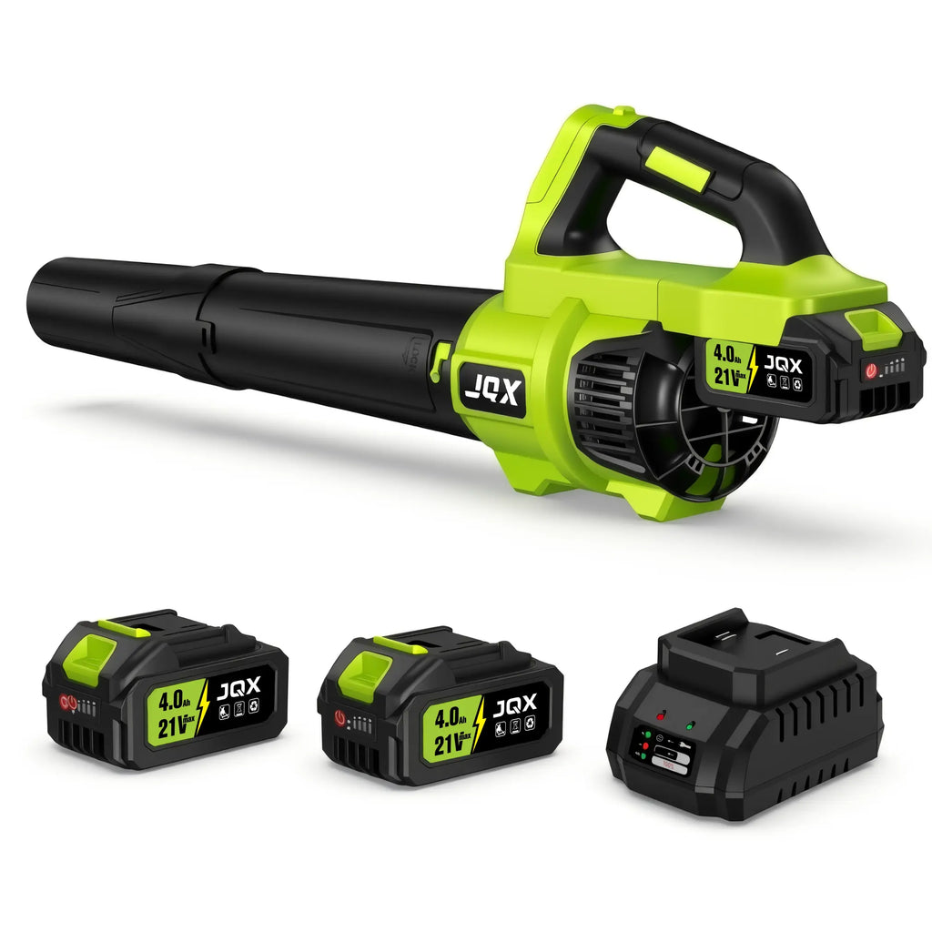 Cordless Electric Leaf Blower/Snow Blower Features a 21V 4000Mah Battery and Quick Charger Turbo Dual-Speed Motor Lightweight Handheld Design with Extended Nozzle Efficiently Clears Leaves, Snow, and Dust