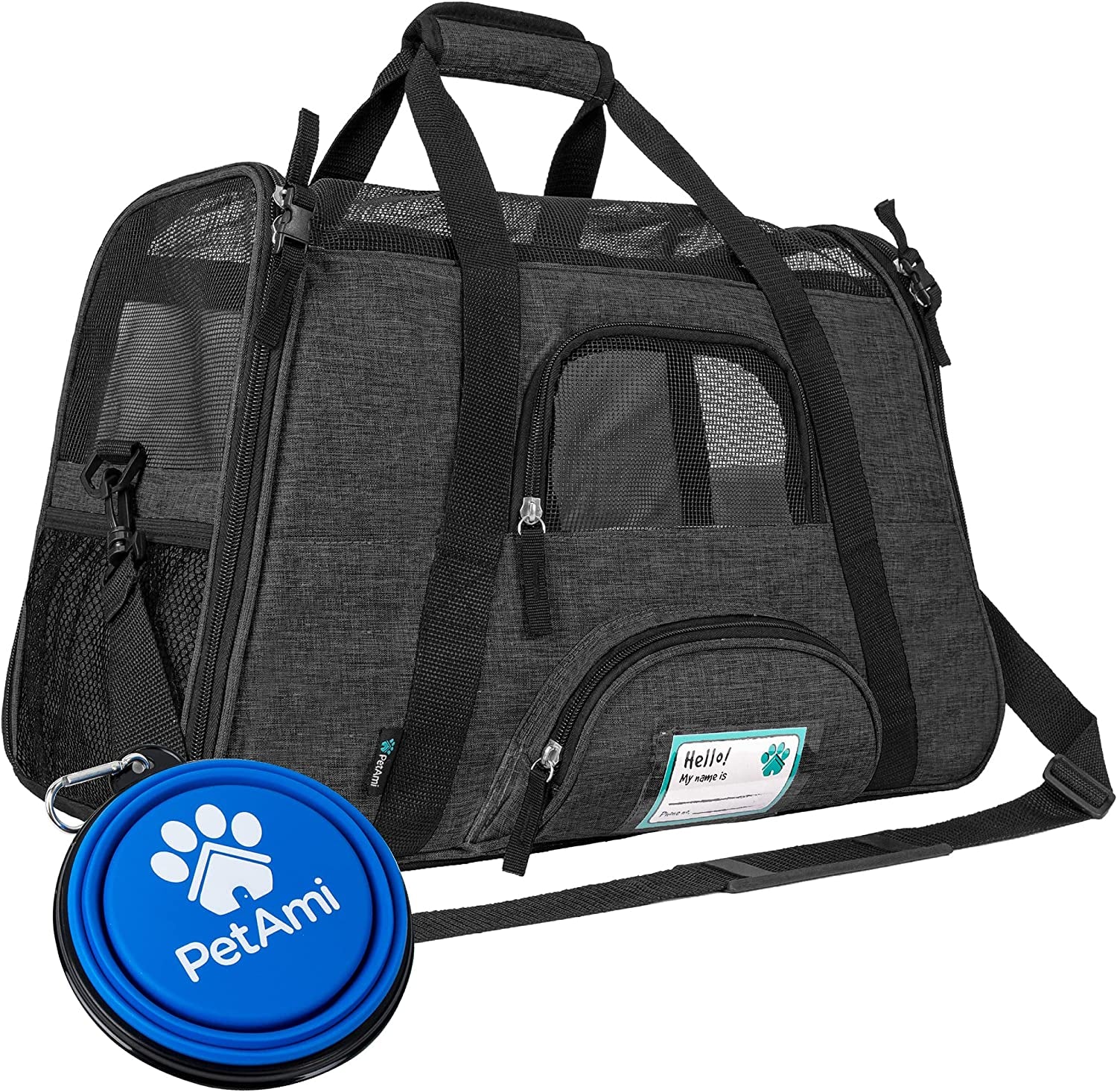 Airline Approved Pet Carrier for Cats & Small Dogs, Soft Sided TSA Travel Carrier Bag with Sherpa Bed, Breathable Mesh Ventilation, Collapsible Bowl, up to 18 Lbs, Large Heather Purple