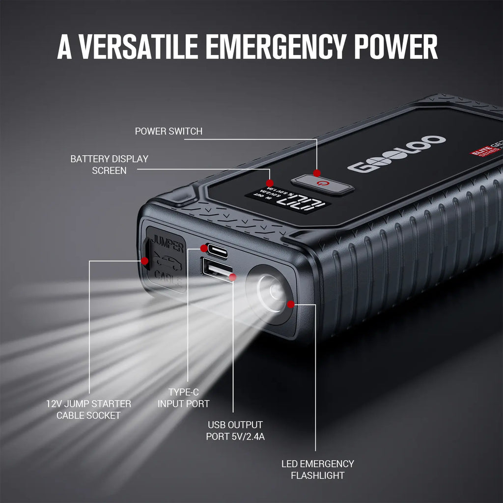GOOLOO GE3000 Portable Car Jump Starter - 3000A Lithium Battery Booster for Gas Engines up to 8.5L and Diesel Engines up to 6L, Featuring Smart Charging Port and LED Light