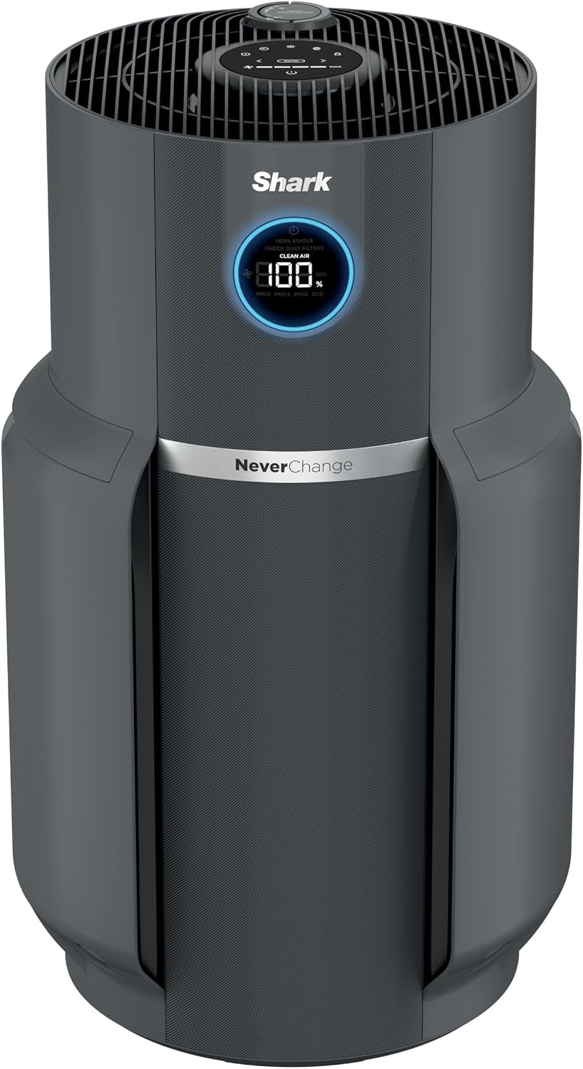 Shark Air Purifier for Home, Neverchange, for Large Room, Hepa-Exceeding Filter, Captures Pollutants, Pet Dander, Dust, Odor, Smoke, and More, Odor Neutralizer, HP152, Charcoal