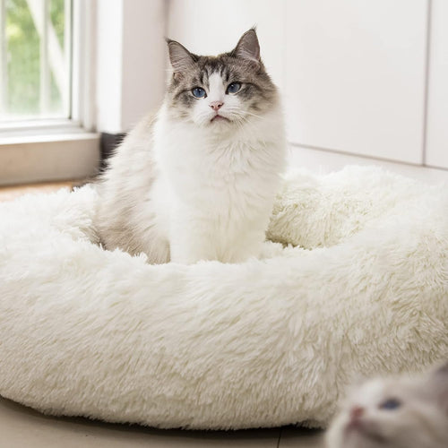 Calming Plush Pet Bed for Dogs & Cats – Ultra Soft Washable Anti-Anxiety Bed（20"/24"/27''） (27", White)