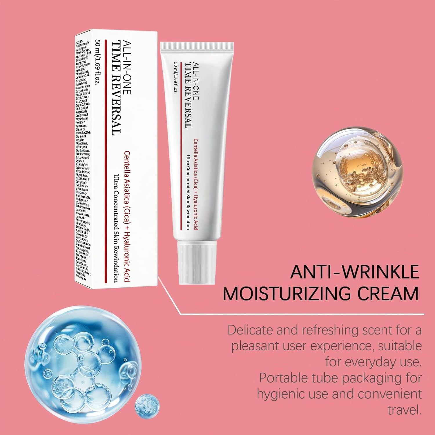 2PCS All-In-One Time Reverse Cream with Centella Asiatica (Cica), Deeply Moisturizes and Nourishes the Skin, Nourishing, Hydrates, Firms & Reduces Wrinkles, Collagen & Hyaluronic Acid