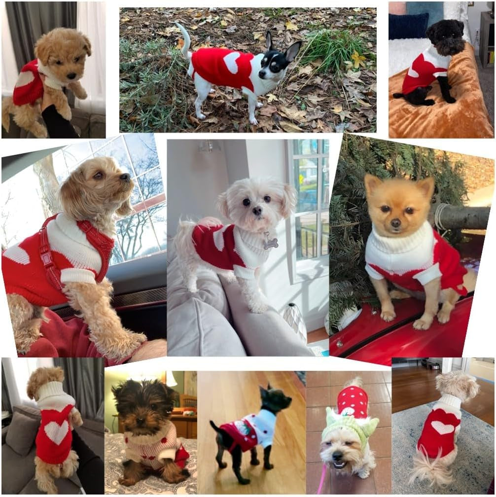 Pet Dog Sweaters Classic Knitwear Turtleneck Winter Warm Puppy Clothing Cute Strawberry and Heart Doggie Sweater (Red2, Xx-Small)