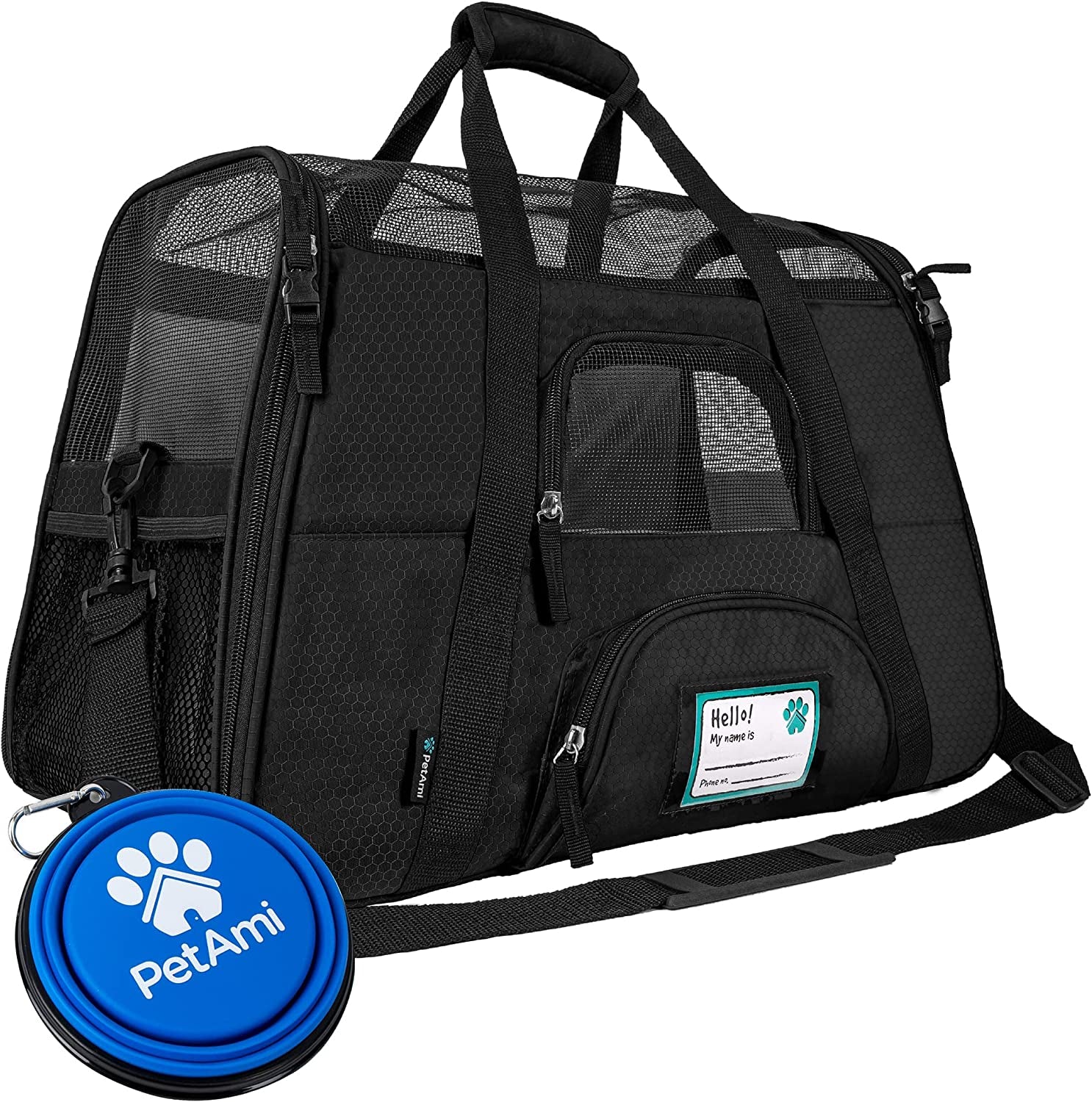 Airline Approved Pet Carrier for Cats & Small Dogs, Soft Sided TSA Travel Carrier Bag with Sherpa Bed, Breathable Mesh Ventilation, Collapsible Bowl, up to 18 Lbs, Large Heather Purple
