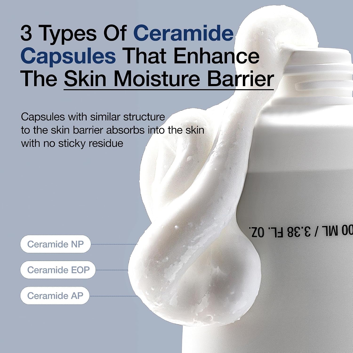 3 Ceramide Panthenol Moisture Barrier Cream, Hydrating Daily Face Moisturizer for All Skin Types, Soothing, Non Comedogenic, with Centella for Skin Barrier, Korean Skincare, 3.38 Fl Oz.