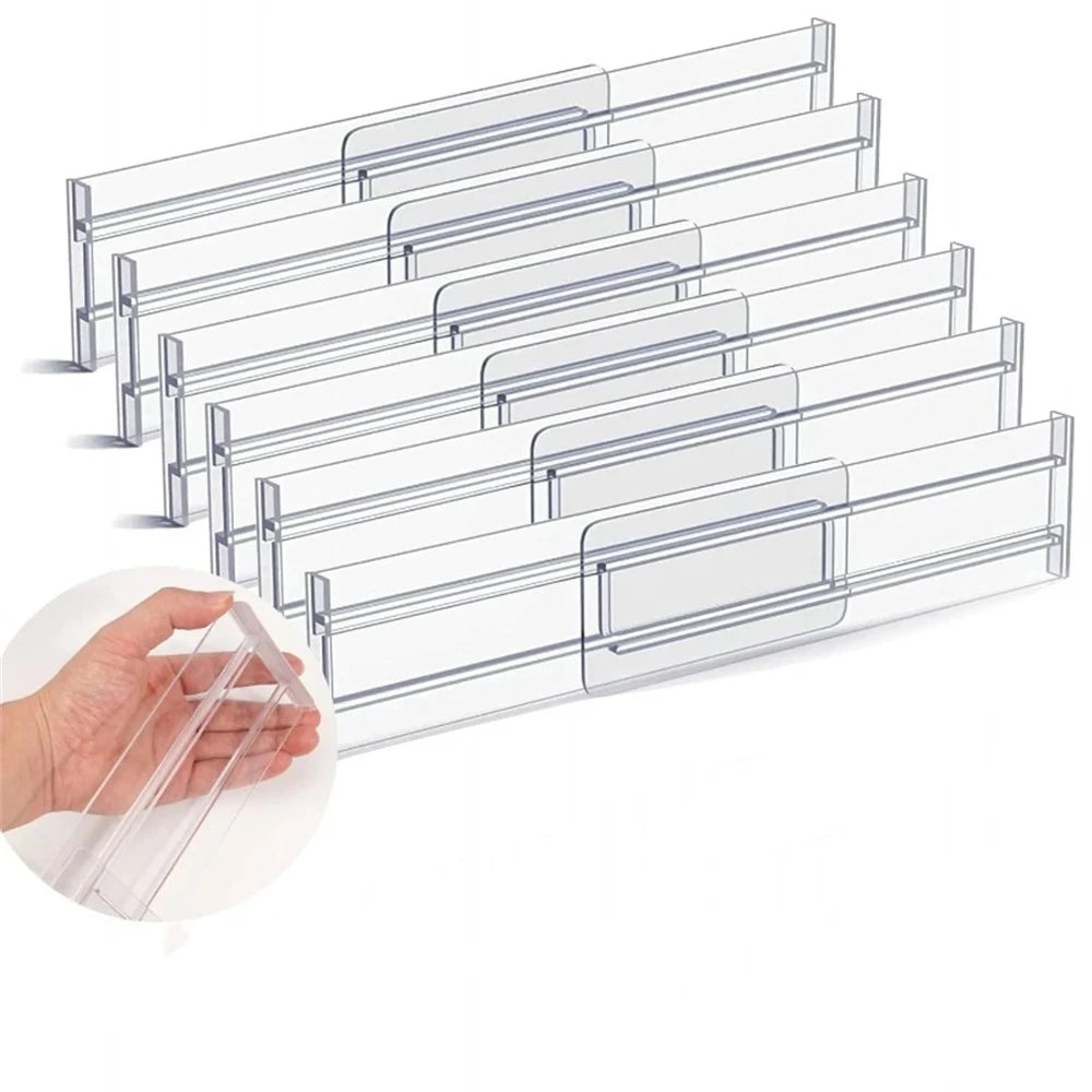 1/4/6Pcs Drawer Dividers Organizers Adjustable Clear Plastic Drawers Separators for Clothing, Kitchen Utensils and Makeup Office