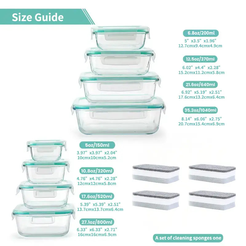 8-Piece Premium Glass Meal Prep Container Set with Dividers, Bpa-Free 4-Side Locking Lids, Stackable Food Storage Containers for Lunch, Leftovers and Refrigerator Organization Microwave Safe Oven Safe Dishwasher Safe