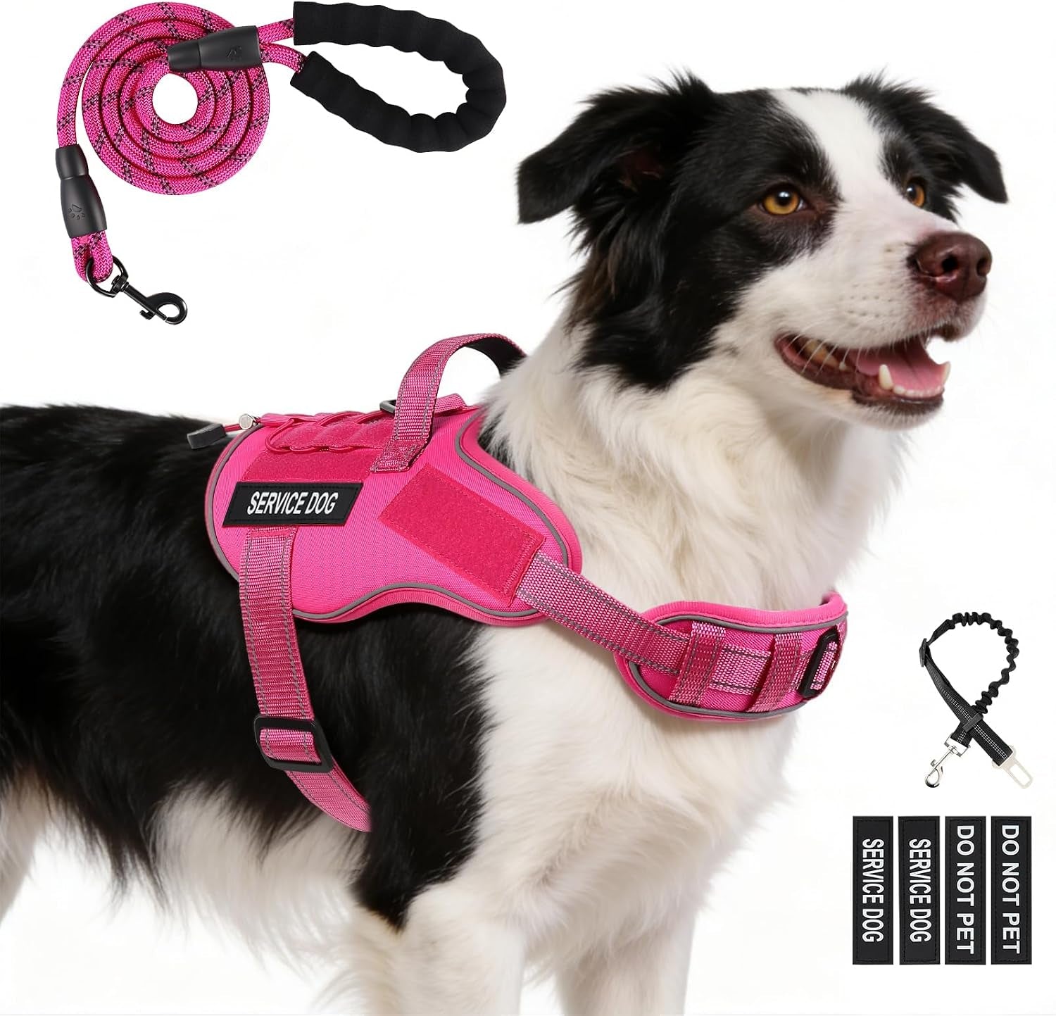 Service Dog Vest, No Pull Dog Harness Small Medium Sized Dog, Service Dog Harnesses and Leash Set, Reflective Easy Walk Dog Vest Harness with Handle, Service Animal Vest for Dogs(Pink, M)