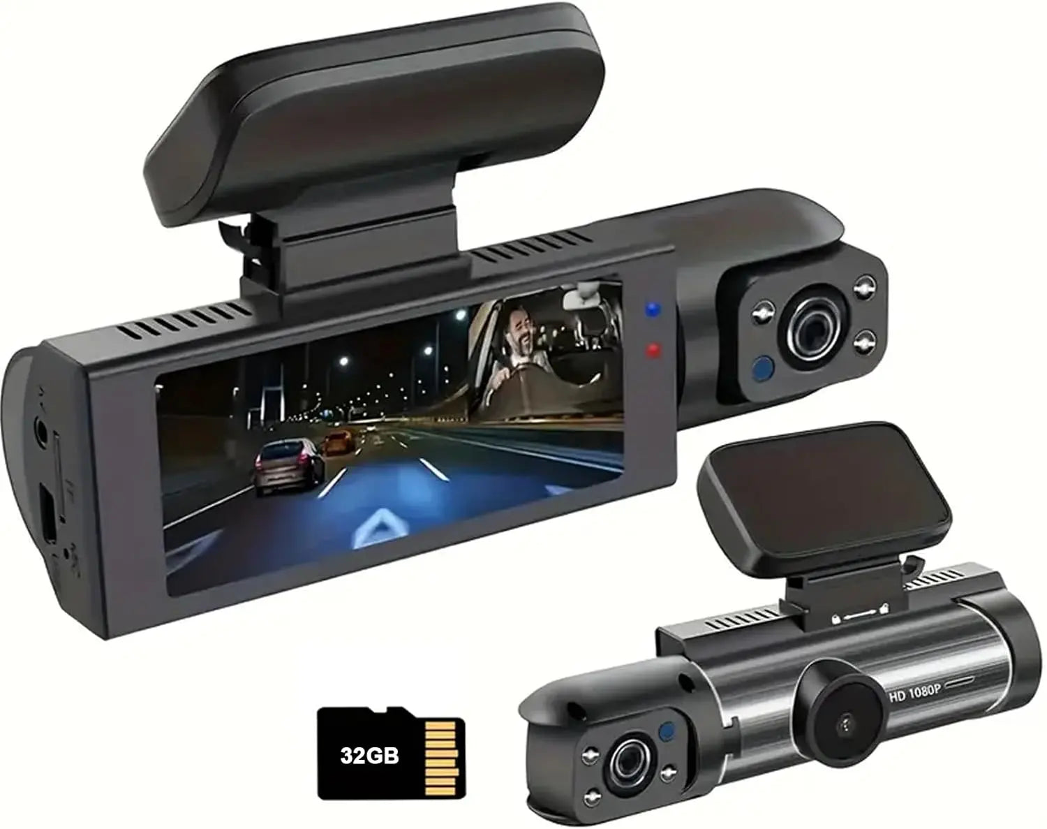 WHATOOK Dual Camera Automotive Video Recorder, 1080P Ultra HD Car Cameras, Mini Car Interior Dashcam with Night Vision, Dashboard Accessories, Includes 32GB Memory Card, 1080P Car Cameras, Car Dashboard Screen Car Cameras