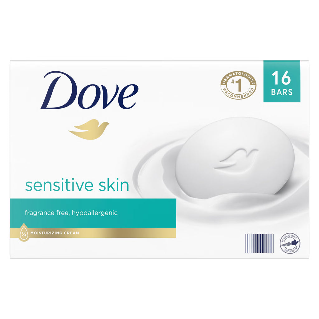 Dove Moisturizing Beauty Bar Soap Sensitive Skin, 3.75 Oz, 16 Bars