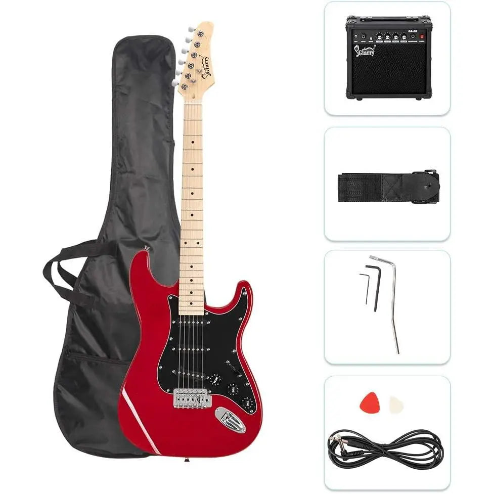 GLARRY Full Size Electric Guitar for Music Lover Beginner with 20W Amp and Accessories Pack Guitar Bag