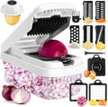 Vegetable Chopper, 12-In-1 Food Veggie Chopper Cutter with Container | 7 Sharp Blades Dice, Slice, Shred and Grate for Salads, Onions and Meal Prep, with a Non-Slip Base and Drain Basket