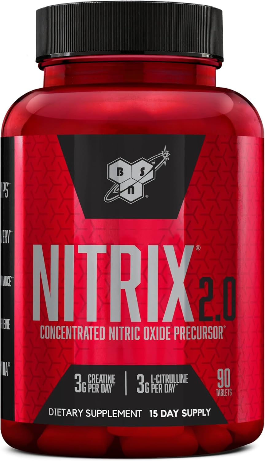 NITRIX 2.0, Workout Supplement, Nitric Oxide Precursors, 3G Creatine, 3G L Citrulline, L-Citrulline, Supports Workout Performance, Pumps, Muscle Recovery and Endurance, 180 Tablets, 60 Servings