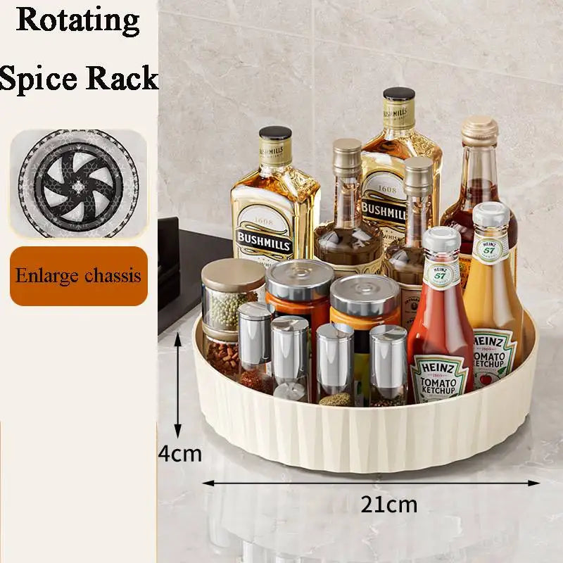360° Rotating Seasoning Storage Rack Kitchen Storage Spice Rack Non-Slip Cabinet Organizer Tray Plate Cosmetic Organizer Bin