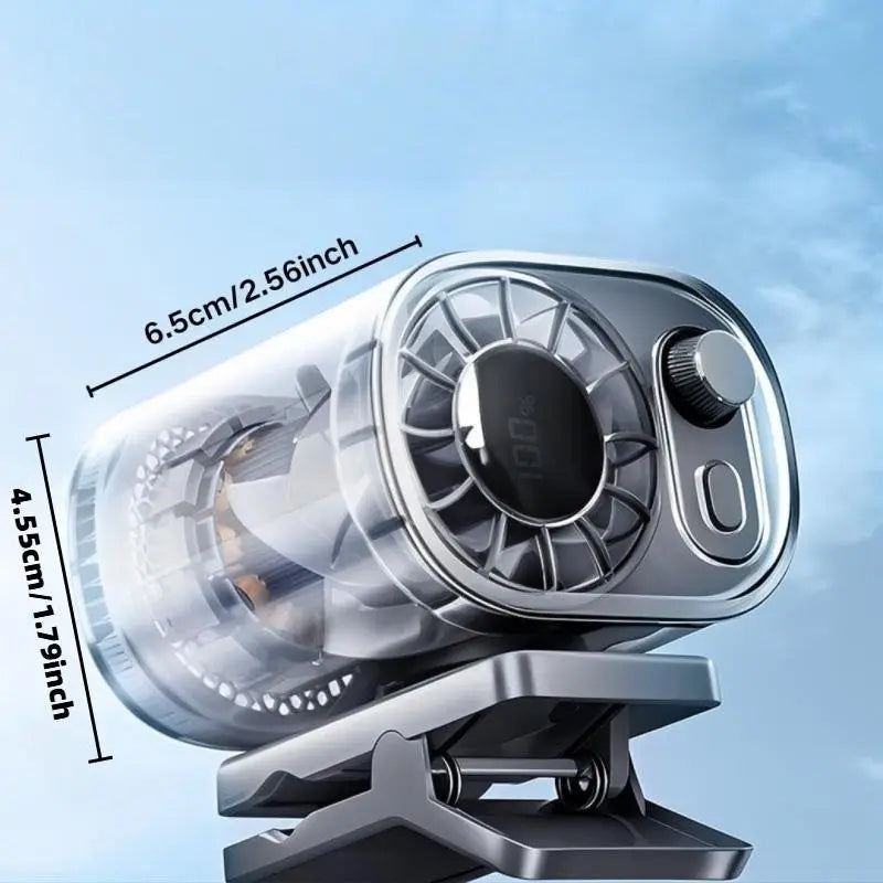 Car Clip-On Fan with LED Display, 360° Rotation, Stepless Speed Adjustment, USB Rechargeable 1800Mah Battery, Personal Portable Cooling Fan, Button Control