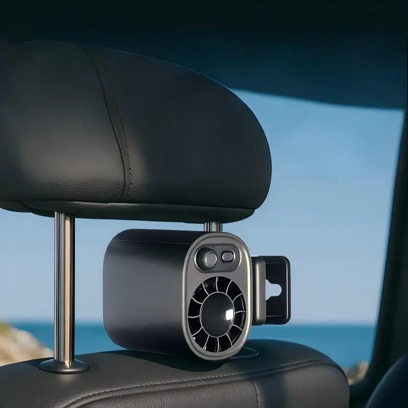Car Clip-On Fan with LED Display, 360° Rotation, Stepless Speed Adjustment, USB Rechargeable 1800Mah Battery, Personal Portable Cooling Fan, Button Control