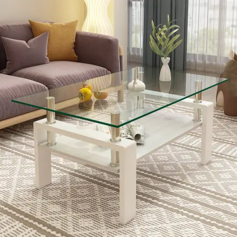 【Bellemave】Rectangle Black Glass Coffee Table, Clear Coffee Table,Modern Side Center Tables for Living Room,Living Room Furniture