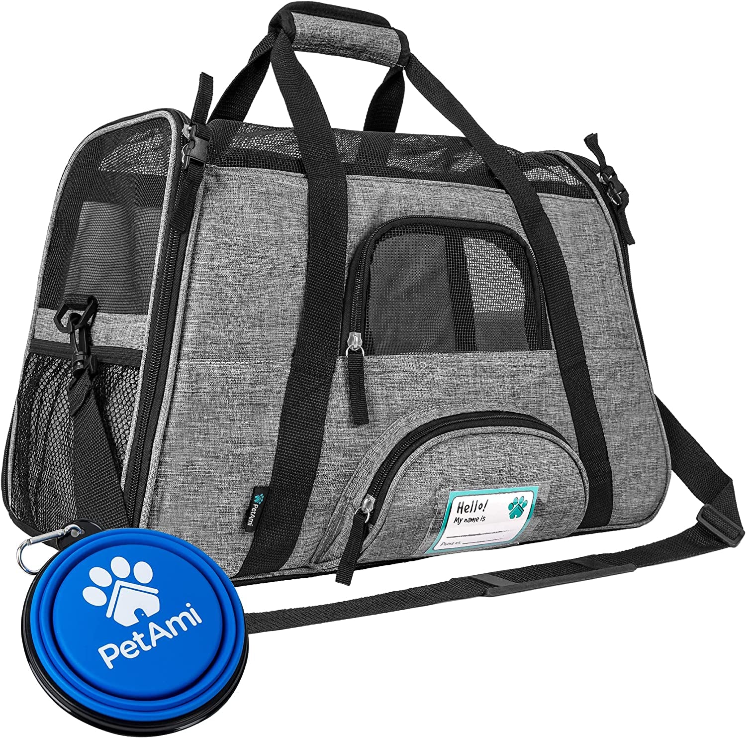 Airline Approved Pet Carrier for Cats & Small Dogs, Soft Sided TSA Travel Carrier Bag with Sherpa Bed, Breathable Mesh Ventilation, Collapsible Bowl, up to 18 Lbs, Large Heather Purple