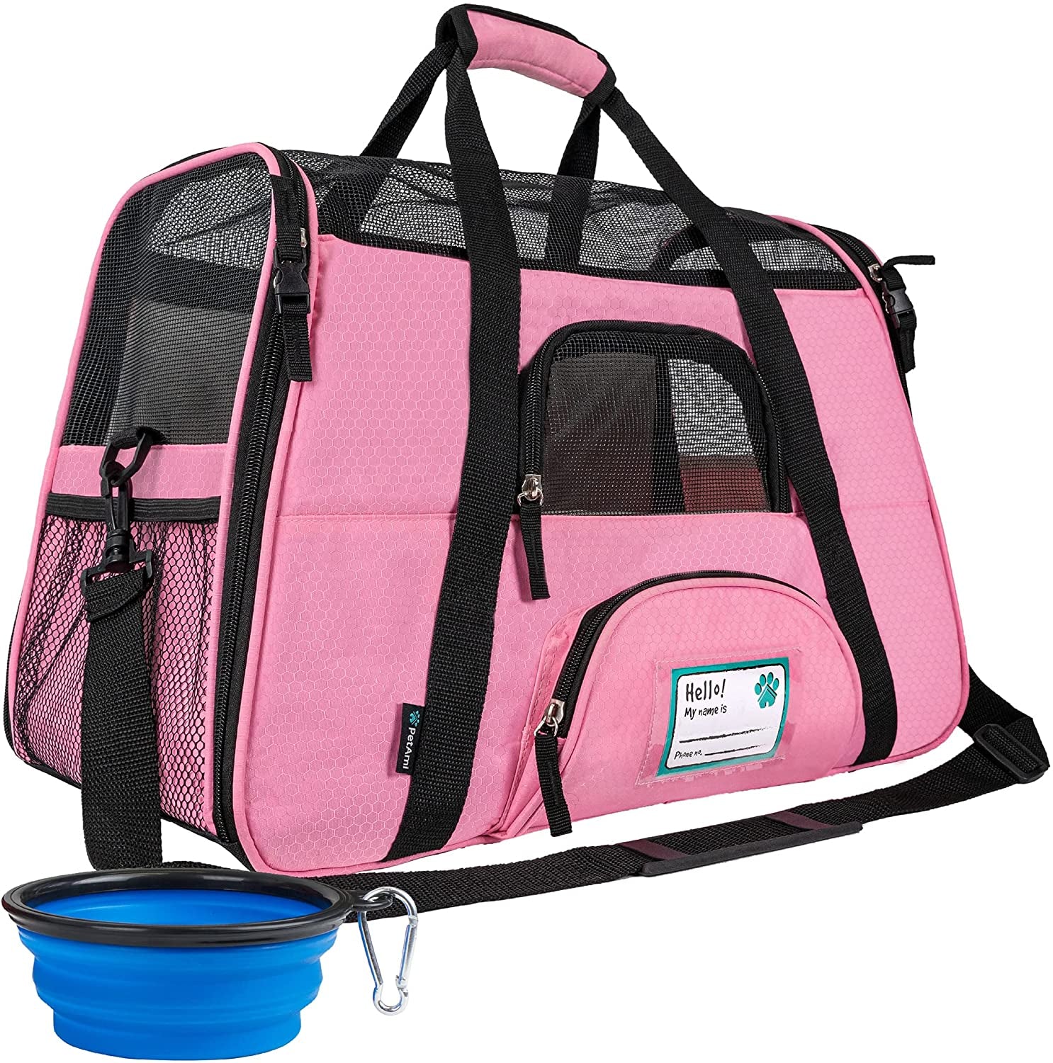 Airline Approved Pet Carrier for Cats & Small Dogs, Soft Sided TSA Travel Carrier Bag with Sherpa Bed, Breathable Mesh Ventilation, Collapsible Bowl, up to 18 Lbs, Large Heather Purple