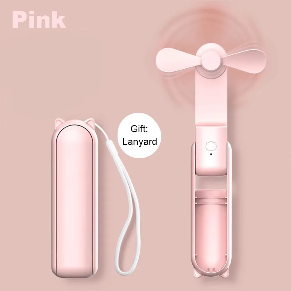 Portable Mini Handheld Fan Small Pocket Fan USB Rechargeable Battery Fan Folding Cooling Hand Fan Mini USB Fan with Power Bank