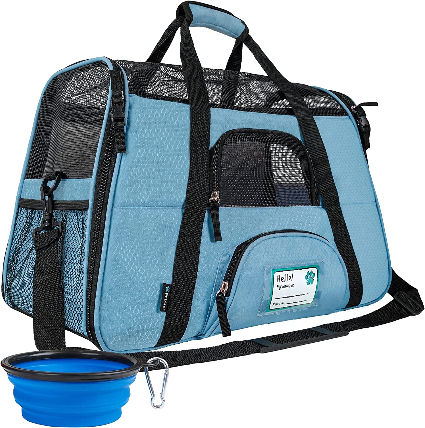 Airline Approved Pet Carrier for Cats & Small Dogs, Soft Sided TSA Travel Carrier Bag with Sherpa Bed, Breathable Mesh Ventilation, Collapsible Bowl, up to 18 Lbs, Large Heather Purple