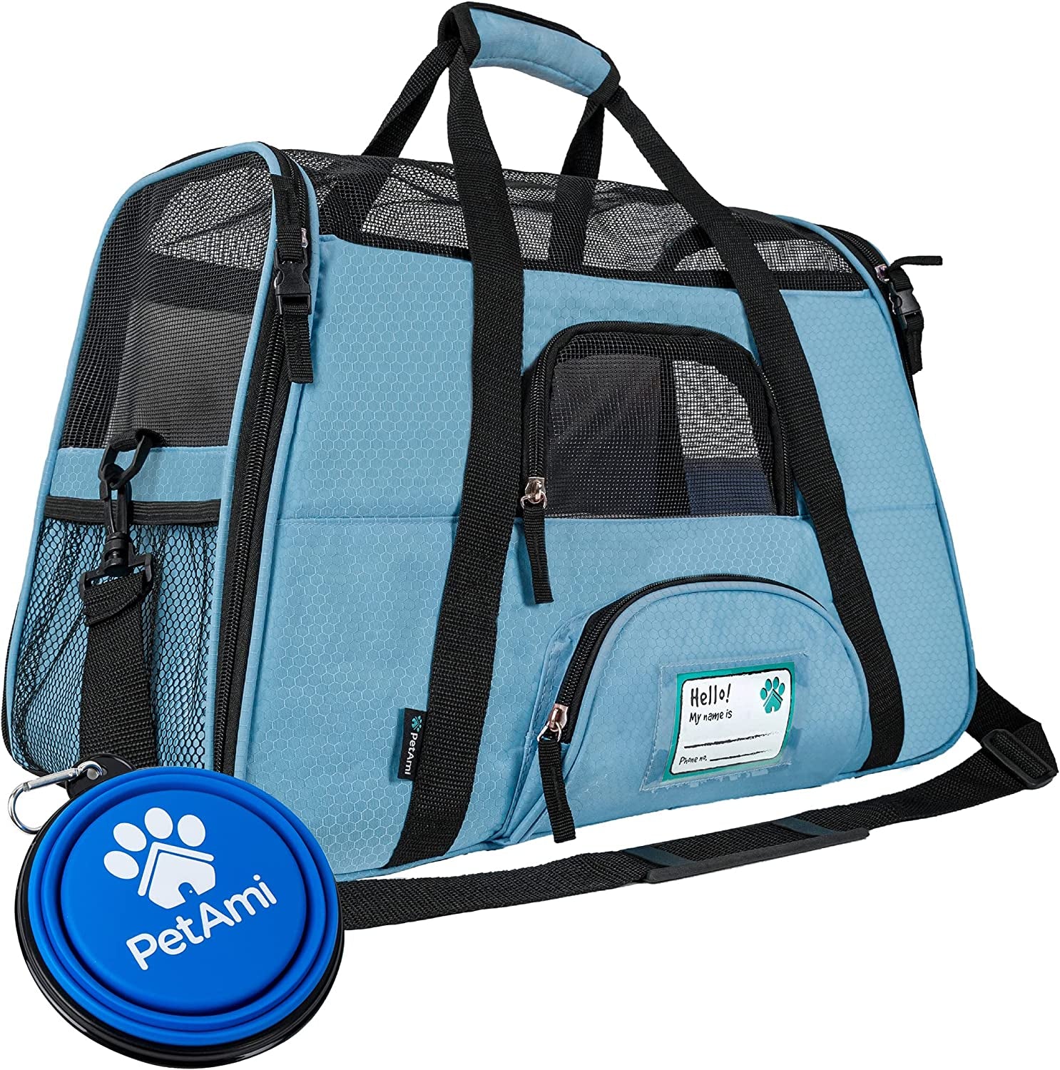 Airline Approved Pet Carrier for Cats & Small Dogs, Soft Sided TSA Travel Carrier Bag with Sherpa Bed, Breathable Mesh Ventilation, Collapsible Bowl, up to 18 Lbs, Large Heather Purple