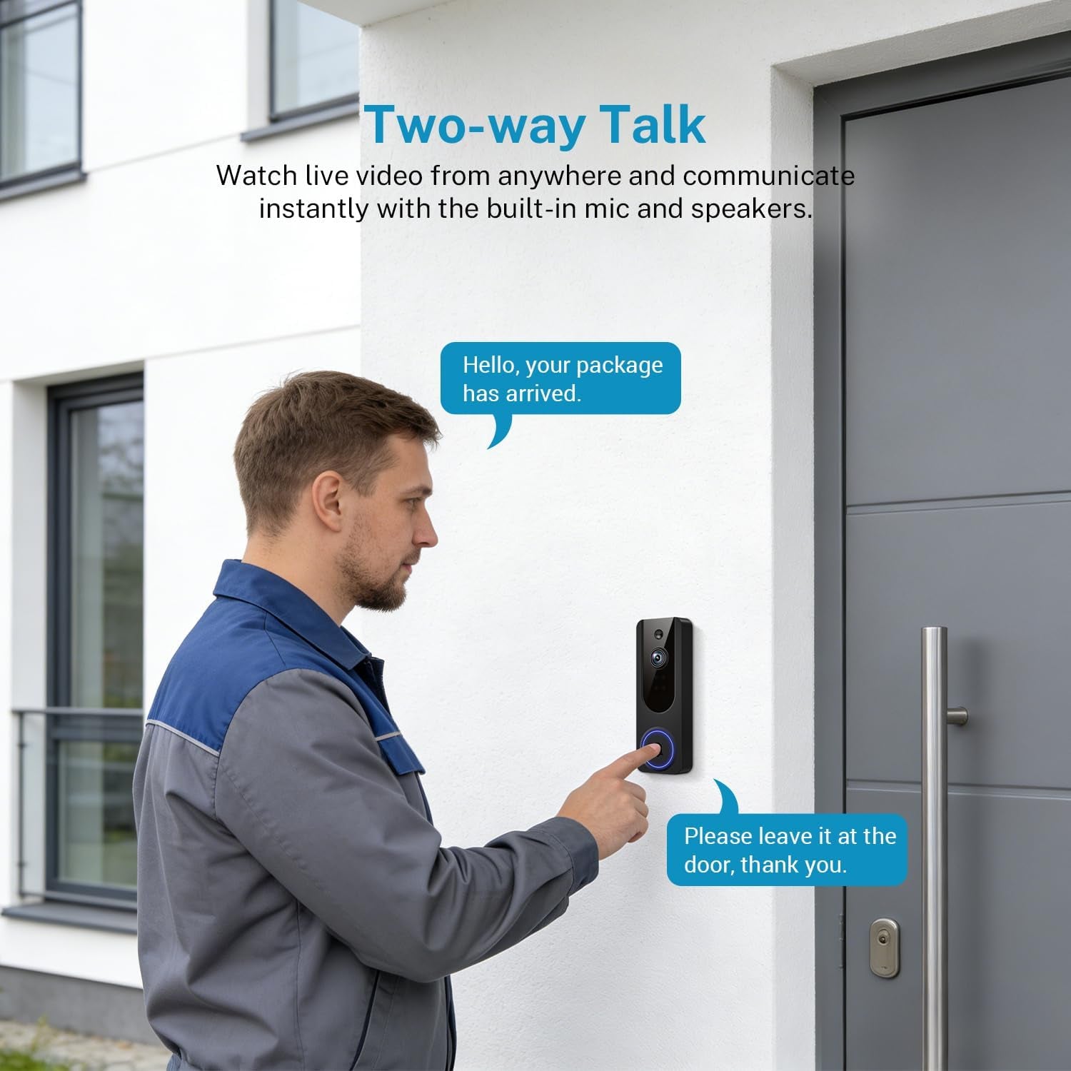 1080P Video Doorbell Camera Wireless, Battery Powered, Night Vision, 2-Way Audio, Smart AI Human Detection, Cloud Storage, Home Security Doorbell