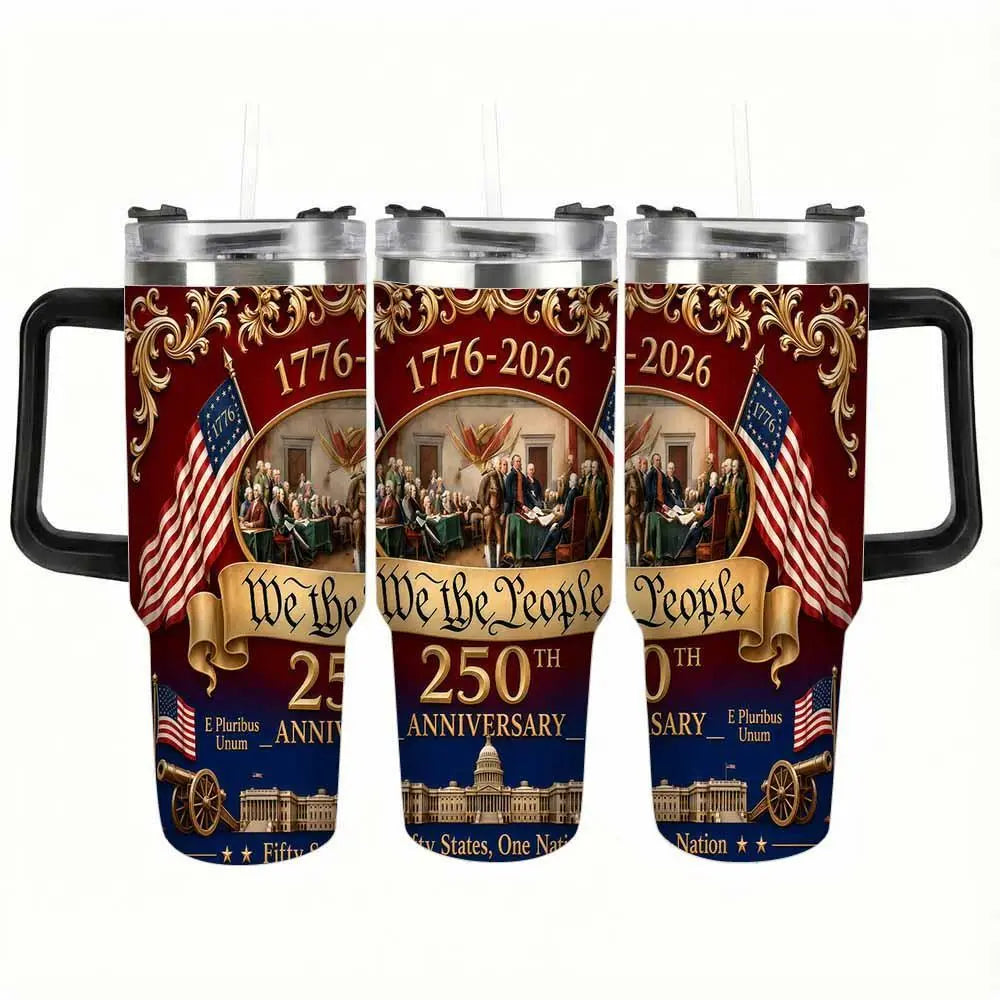 We the People 250Th Anniversary Patriotic Car Cup (40Oz/30Oz/20Oz) American Independence Print Double Wall Stainless Steel Leakproof Keeps Drinks Hot or Cold Perfect for Office Travel Outdoor Events Holiday Celebration Gift for Friends Summerwins
