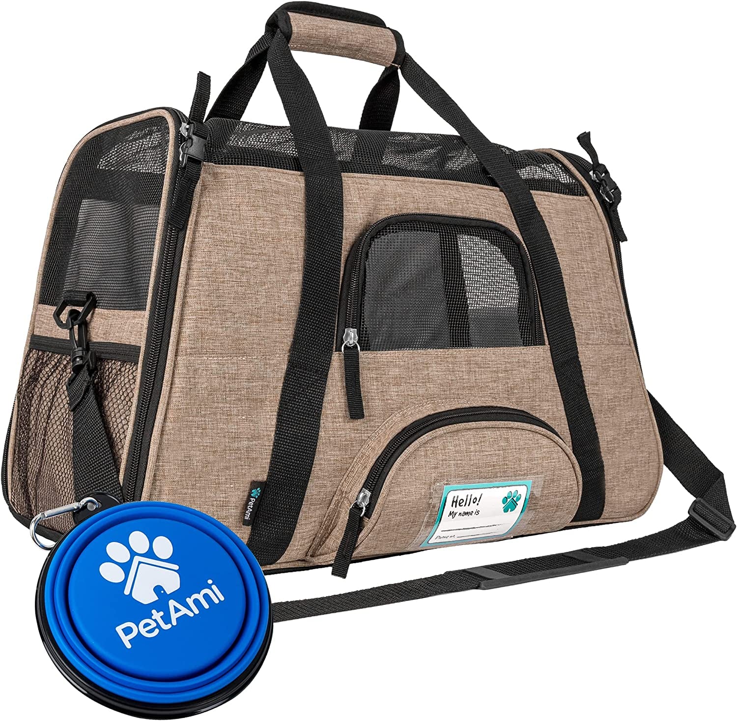 Airline Approved Pet Carrier for Cats & Small Dogs, Soft Sided TSA Travel Carrier Bag with Sherpa Bed, Breathable Mesh Ventilation, Collapsible Bowl, up to 18 Lbs, Large Heather Purple