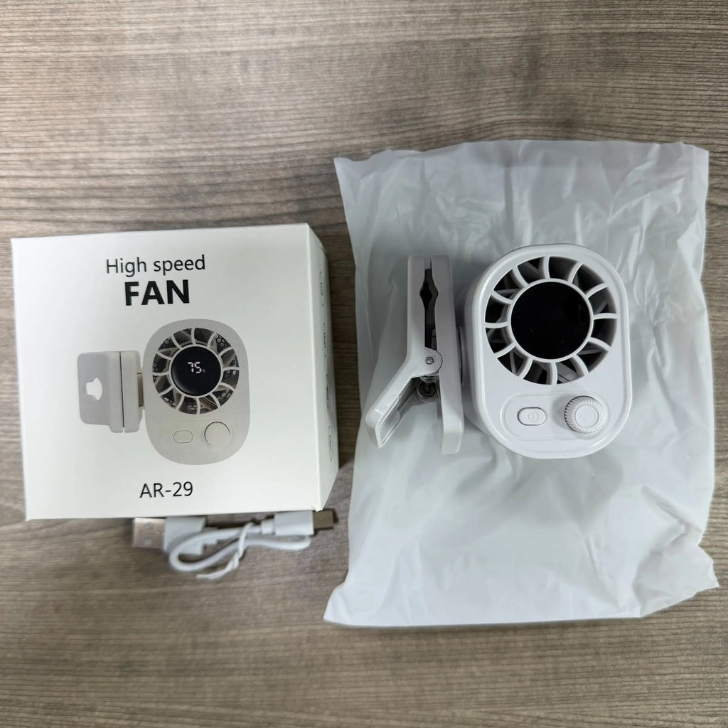 Car Clip-On Fan with LED Display, 360° Rotation, Stepless Speed Adjustment, USB Rechargeable 1800Mah Battery, Personal Portable Cooling Fan, Button Control