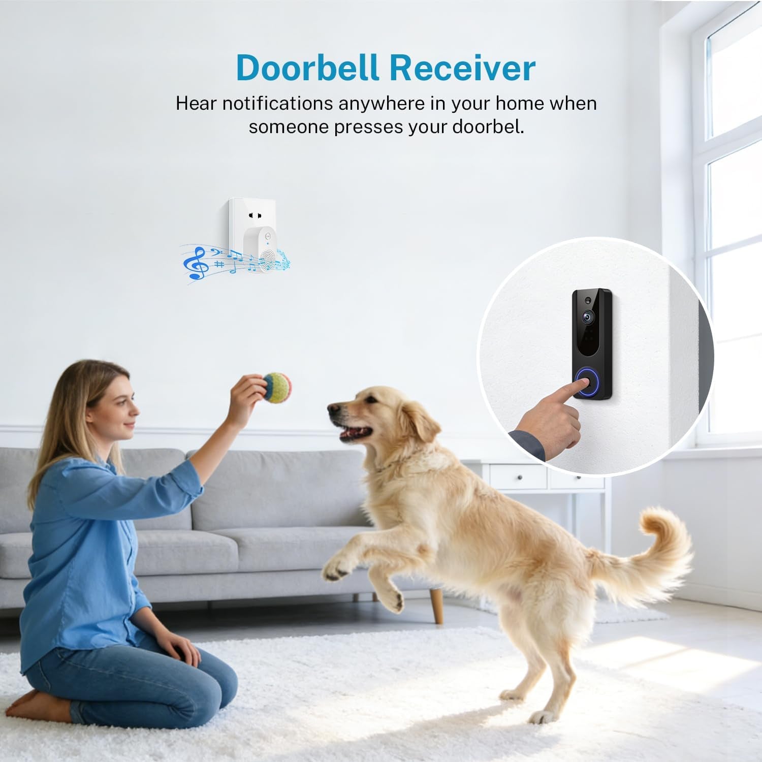 1080P Video Doorbell Camera Wireless, Battery Powered, Night Vision, 2-Way Audio, Smart AI Human Detection, Cloud Storage, Home Security Doorbell