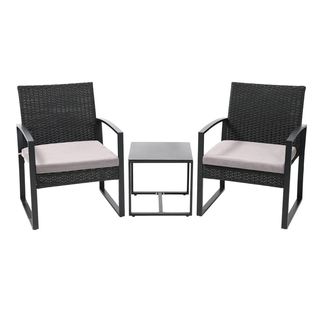 MURAGO 3-Piece Outdoor Furniture Set, Patio Bistro Set with Waterproof Wicker Chairs, Glass Table & Cushions for Garden, Balcony Clearance, Patio Furniture Set Summergarden