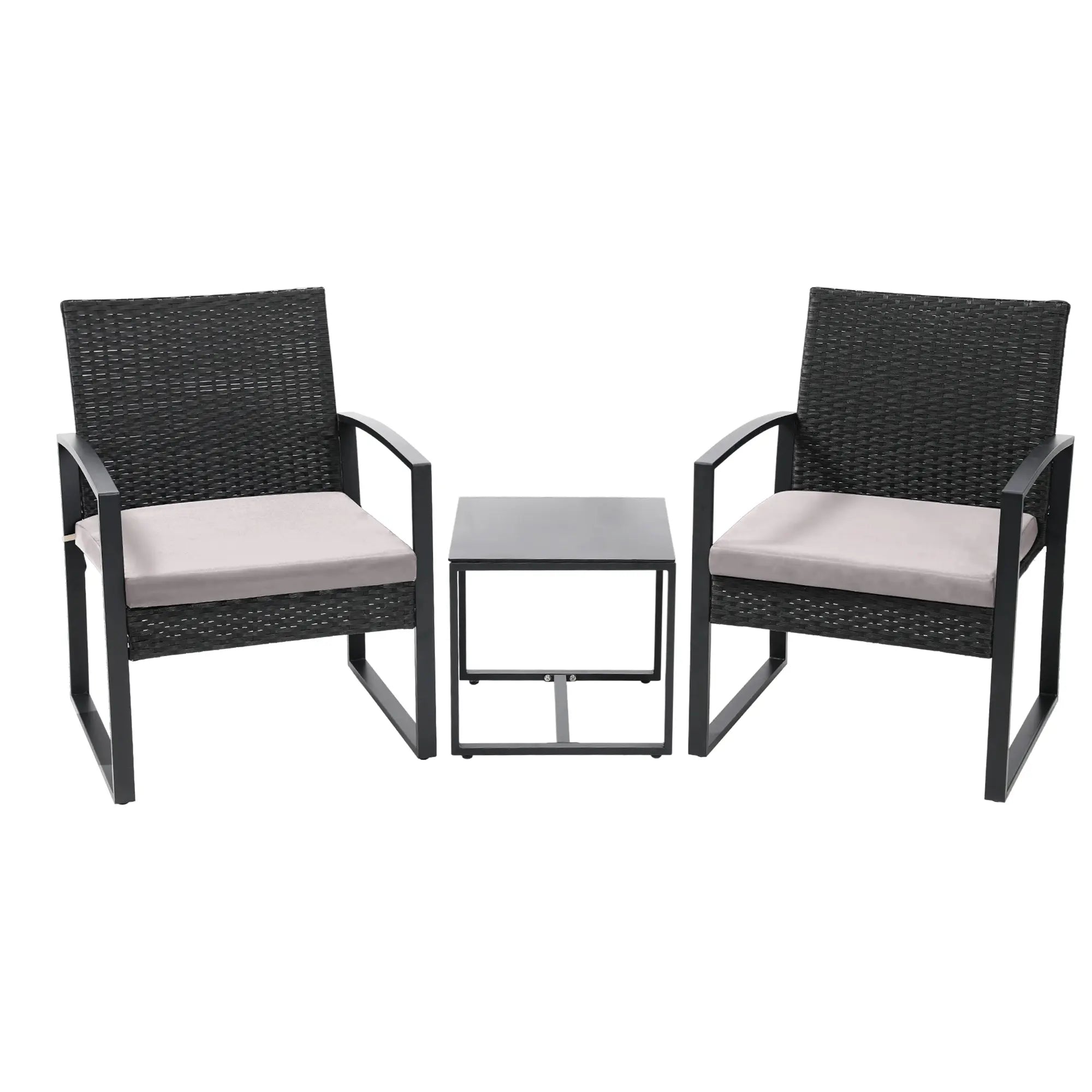 MURAGO 3-Piece Outdoor Furniture Set, Patio Bistro Set with Waterproof Wicker Chairs, Glass Table & Cushions for Garden, Balcony Clearance, Patio Furniture Set Summergarden
