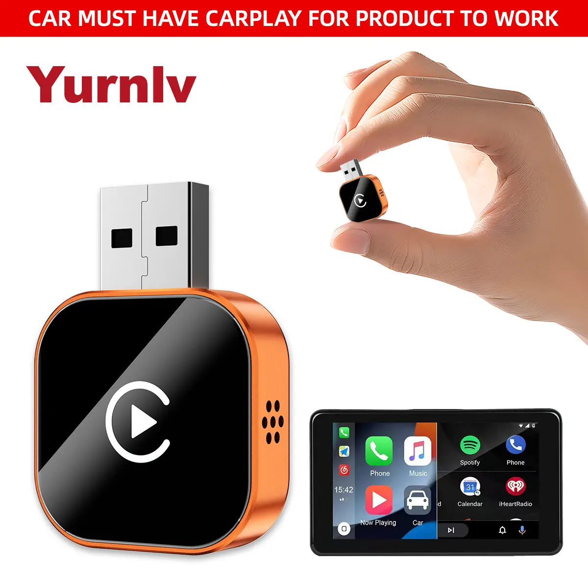 【Yurnlv】 New 2026 Carplay Wireless Carplay Adapter for Iphone/Android, Orange, Hands-Free Calls, Wireless Adapter, Electronic Charger, Carplay Adapter