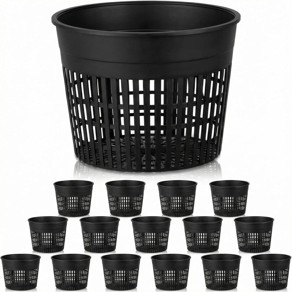 16 Pcs Aquatic Plant Pots 6 Inch round Pond Plant Baskets Net Pots for Hydroponics Black Plastic Mesh Pond Containers for Hydroponics Live Aquarium Flowers