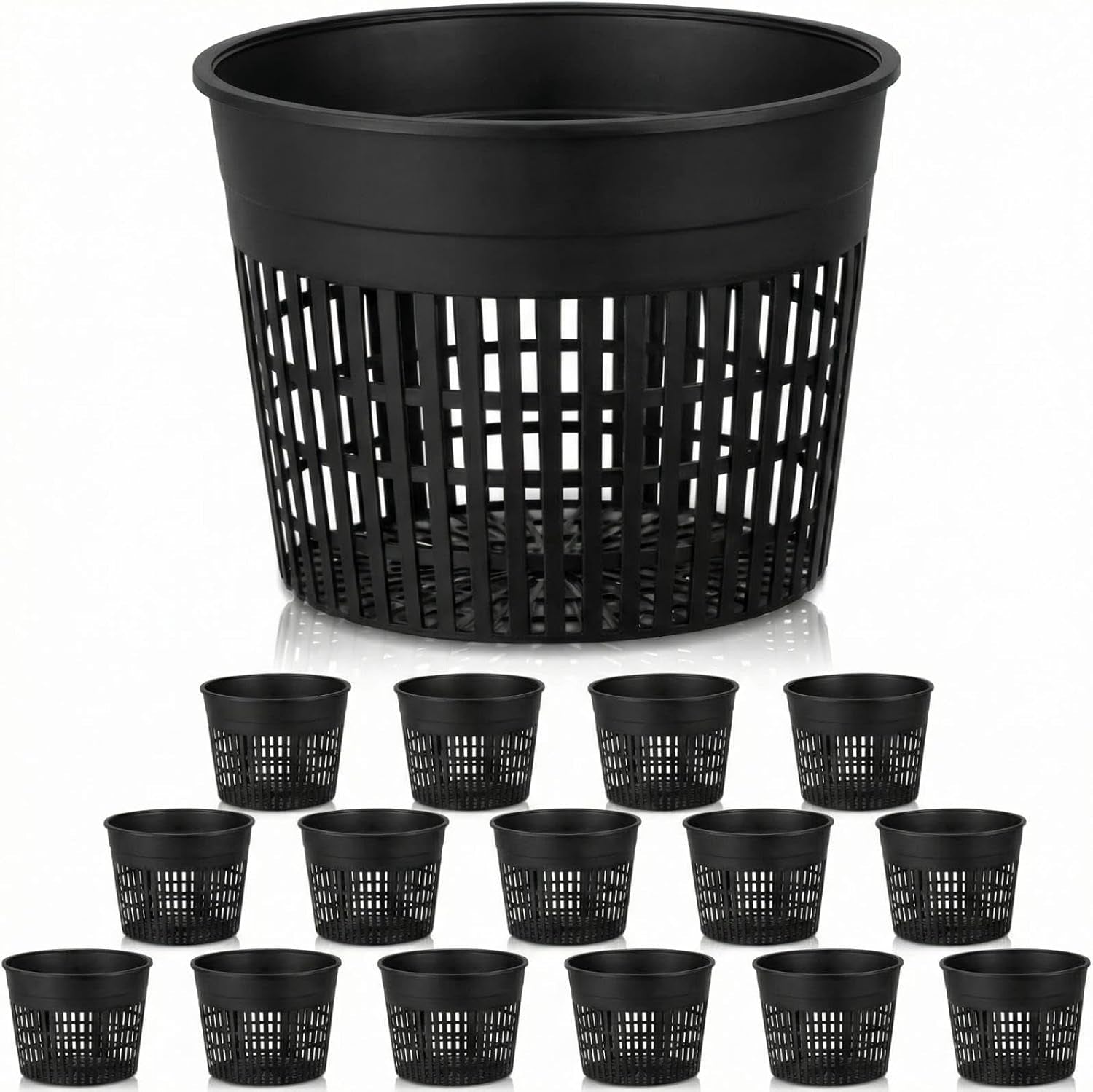 16 Pcs Aquatic Plant Pots 6 Inch round Pond Plant Baskets Net Pots for Hydroponics Black Plastic Mesh Pond Containers for Hydroponics Live Aquarium Flowers