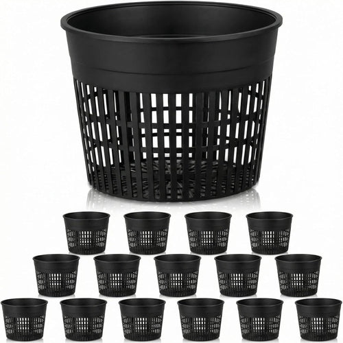 16 Pcs Aquatic Plant Pots 6 Inch round Pond Plant Baskets Net Pots for Hydroponics Black Plastic Mesh Pond Containers for Hydroponics Live Aquarium Flowers