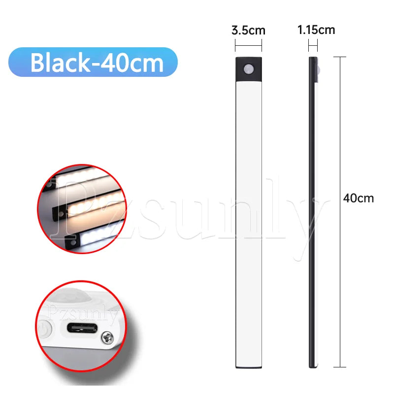LED Bar Light Motion Sensor USB Rechargeable Led Night Light for Kitchen Wardrobe Cabinet Lighting 12In/16 In/20In Cabinet Light
