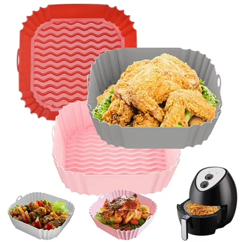 Silicone Air Fryer Liners, Replacement of Parchment Paper Liner - Reusable & Heat Resistant Air Fryer Silicone Baking Tray
