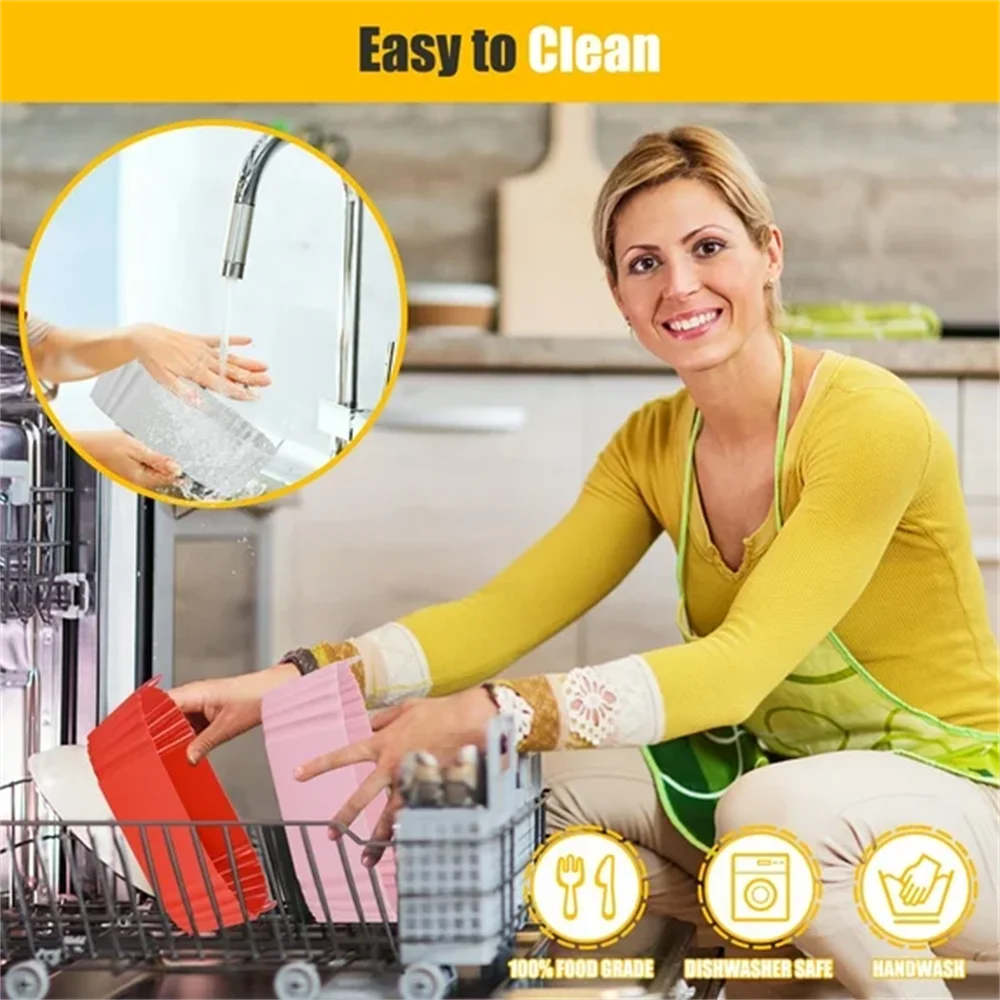 Silicone Air Fryer Liners, Replacement of Parchment Paper Liner - Reusable & Heat Resistant Air Fryer Silicone Baking Tray