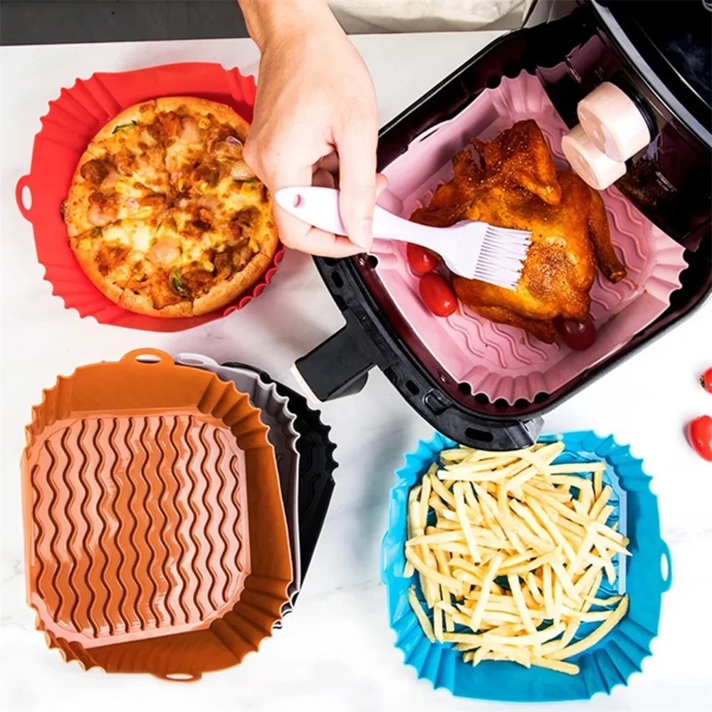 Silicone Air Fryer Liners, Replacement of Parchment Paper Liner - Reusable & Heat Resistant Air Fryer Silicone Baking Tray