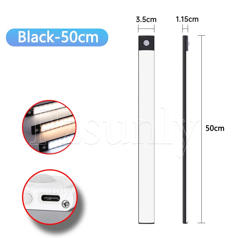 LED Bar Light Motion Sensor USB Rechargeable Led Night Light for Kitchen Wardrobe Cabinet Lighting 12In/16 In/20In Cabinet Light