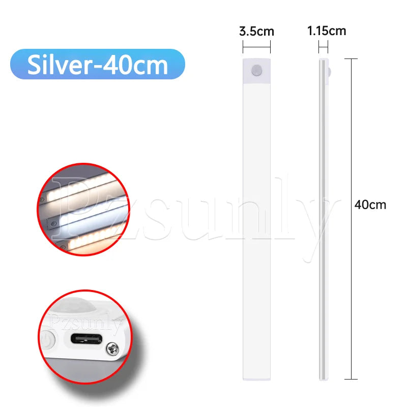 LED Bar Light Motion Sensor USB Rechargeable Led Night Light for Kitchen Wardrobe Cabinet Lighting 12In/16 In/20In Cabinet Light