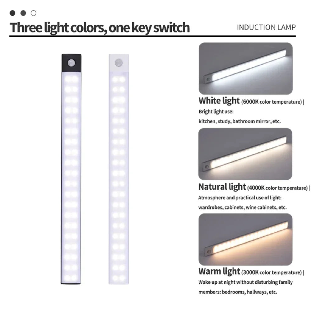 LED Bar Light Motion Sensor USB Rechargeable Led Night Light for Kitchen Wardrobe Cabinet Lighting 12In/16 In/20In Cabinet Light