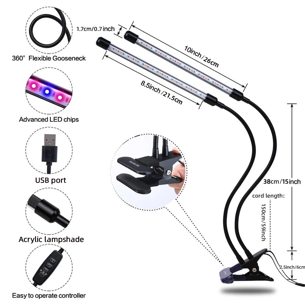 Grow Light Full Spectrum Timer Setting Hydroponic Greenhouse 3H/9H/12H