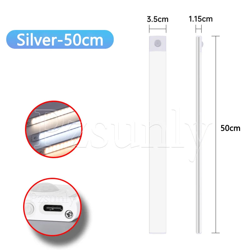 LED Bar Light Motion Sensor USB Rechargeable Led Night Light for Kitchen Wardrobe Cabinet Lighting 12In/16 In/20In Cabinet Light