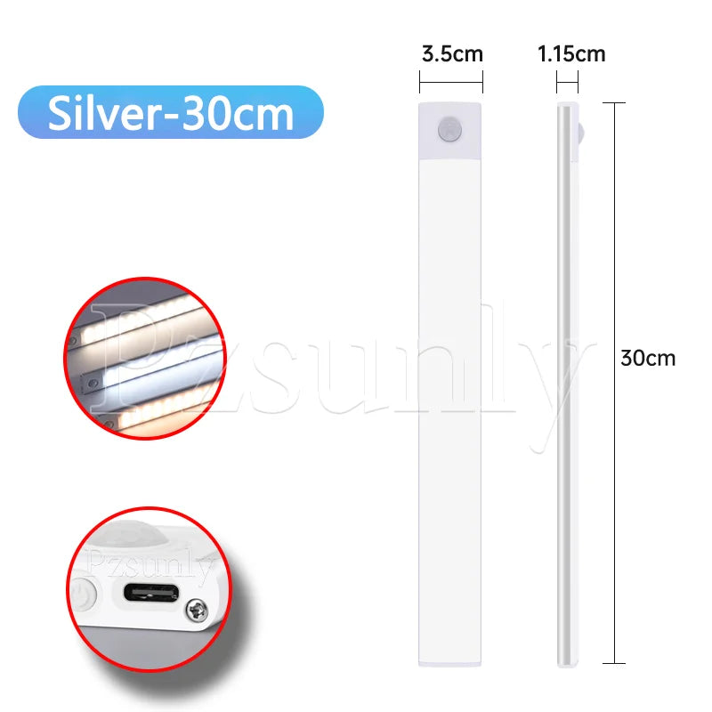 LED Bar Light Motion Sensor USB Rechargeable Led Night Light for Kitchen Wardrobe Cabinet Lighting 12In/16 In/20In Cabinet Light