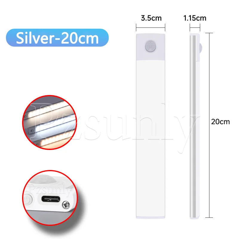 LED Bar Light Motion Sensor USB Rechargeable Led Night Light for Kitchen Wardrobe Cabinet Lighting 12In/16 In/20In Cabinet Light