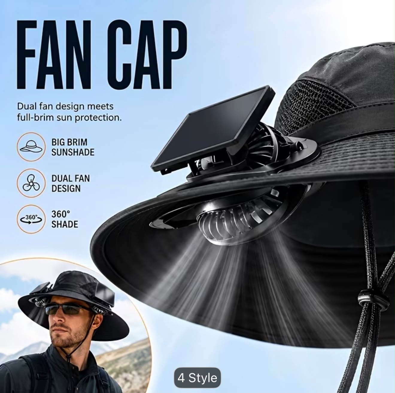 Solar Sun Hat with Dual Cooling Fans – USB Rechargeable UV Protection Hat- LEGACY 5M